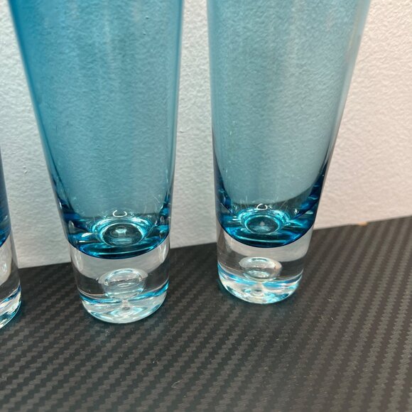 Azure Blue Liquor Aperitif Shooter Shot Glasses Controlled Bubble Base Set of 4 - Picture 3 of 8